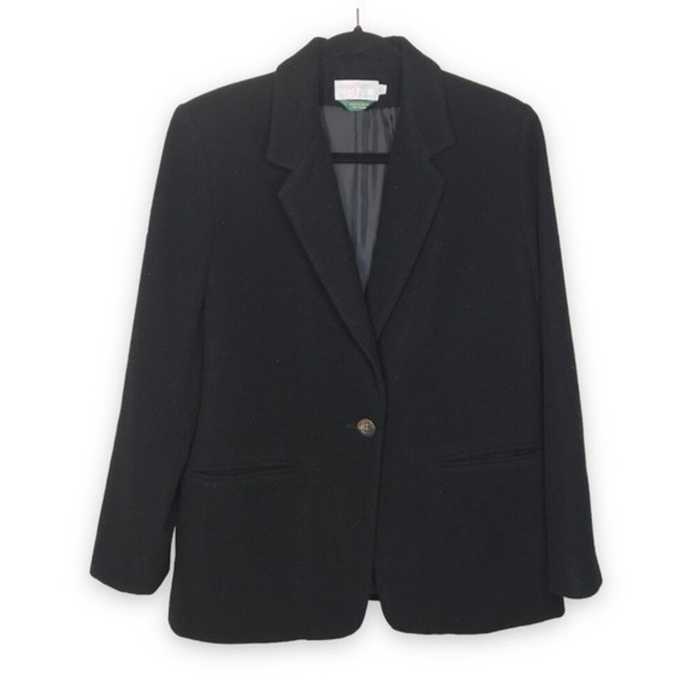 Vintage Parisian Signature Petite Wool Cashmere Black Blazer Women's Size 10P